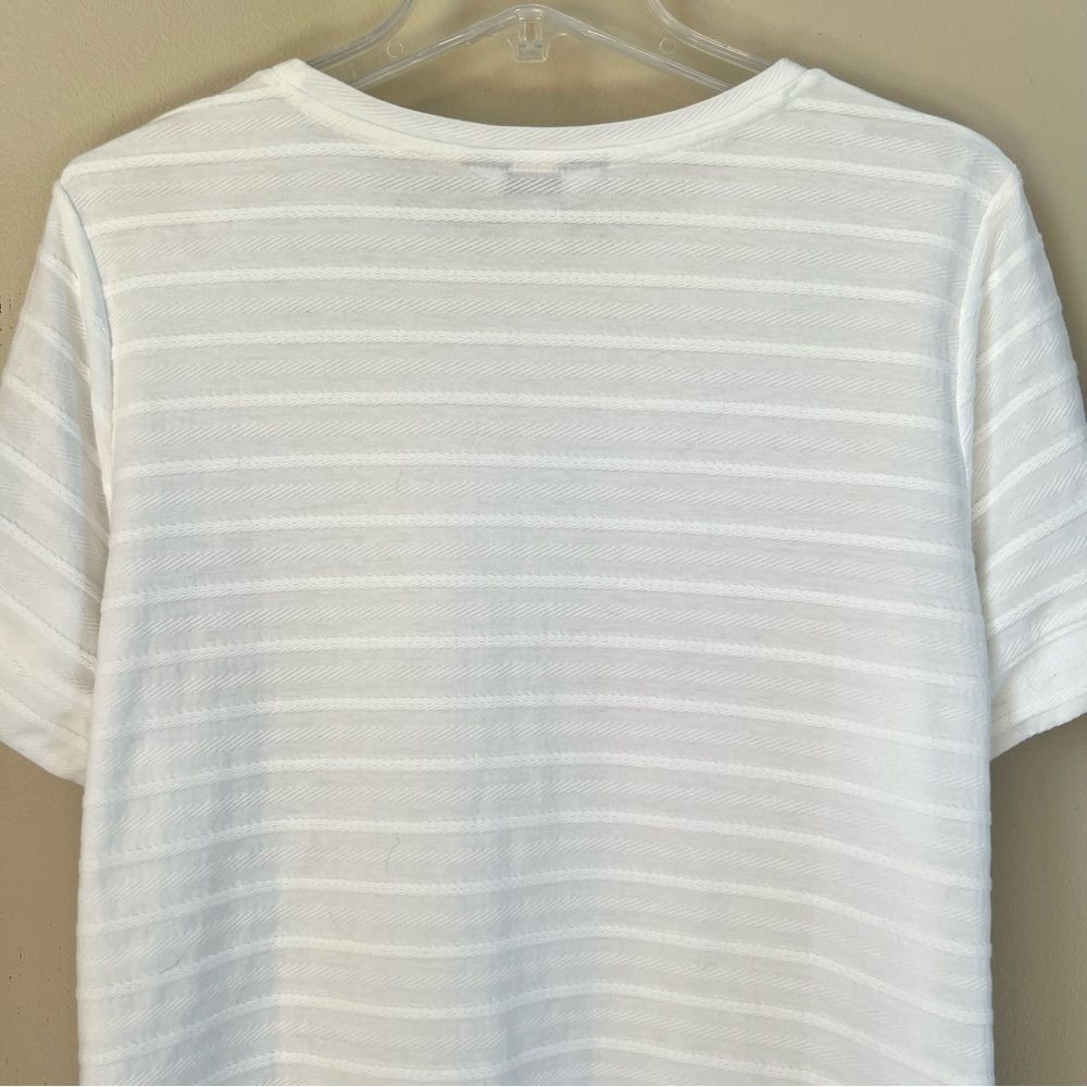 Liz Claiborne Crisp White Cotton Tie Sleeve Ribbed Blouse Top Size Large - Picture 7 of 14